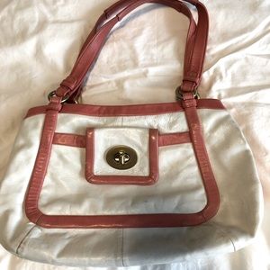 Used Coach bag leather coral and white